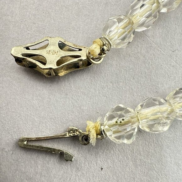 Antique Art Deco 14k White Gold Rock Quartz Crystal Necklace Faceted Small 13.5" - Picture 10 of 14